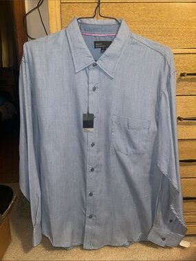 Marc Edwards Men's Light Blue Micro-Check Dress Shirt